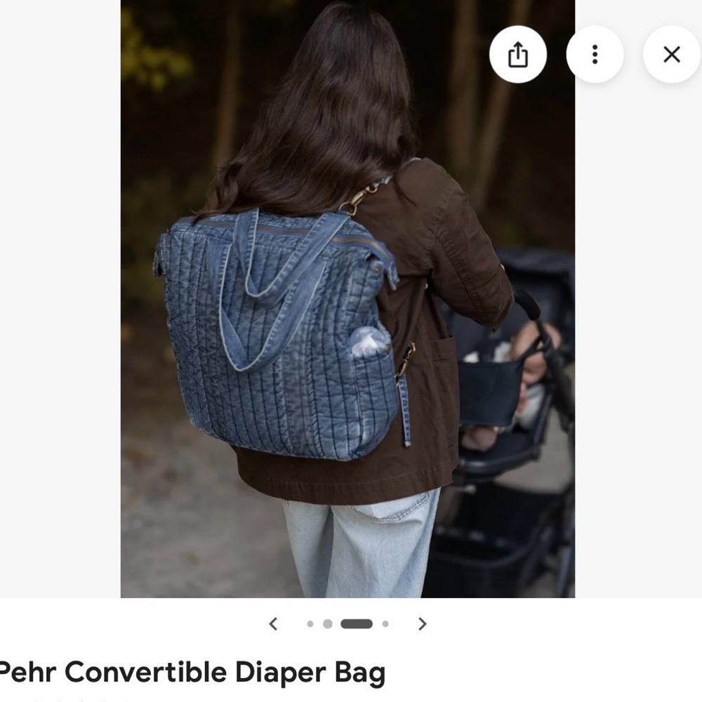 Quilted Denim Convertible Backpack Tote - Blue - Picture 3 of 4